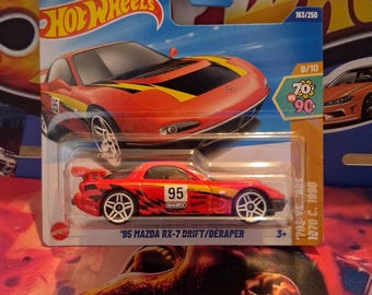 RX-7 ミニカー Hotwheels Red 95 Mazda RX-7 Drift Short Card 70s V 90s Series Rare