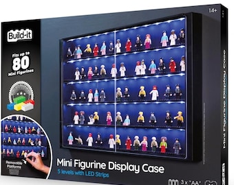 Lego Mini Figure Display Case Build in LED lights Glass Cabinet Holds 80 figures must have for lego enthusiasts great Christmas gift