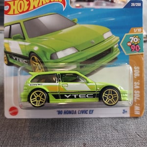 Hotwheels HW 70s v 90s Lime Green 90 Honda Civic EF short card Rare to find in beautiful condition  lovely gift for all ages vtec