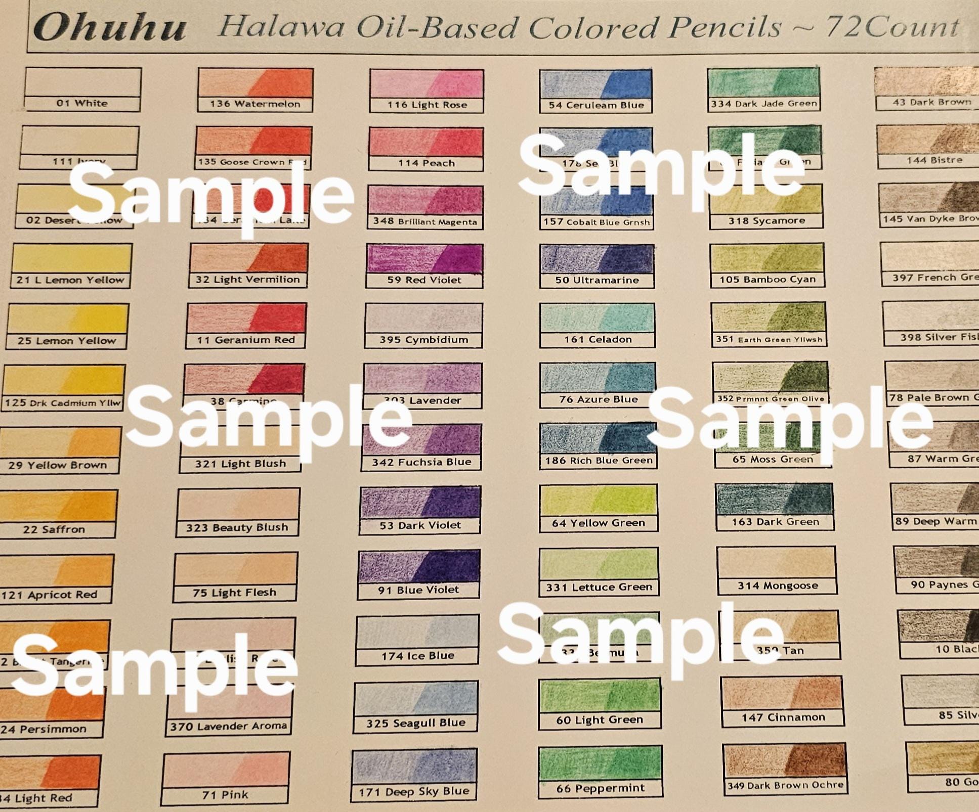Swatch Chart for Ohuhu Halawa 72 Oil-based Colored Pencils - Etsy