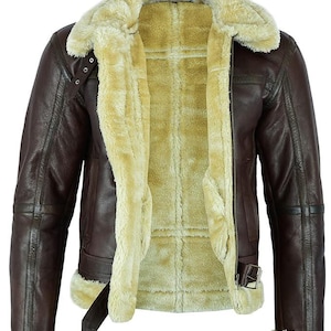 Herren Pelz Braun Aviator Echte Ziegenfell Shearling Style Vintage Bomber Fliegerjacke | Pelz-Lederjacke
