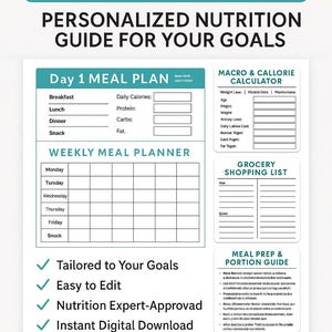 Customizable Diet Plan – Personalized Nutrition Guide for Your Goals - Etsy