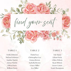 The Elena Collection Wedding Seating Chart | Editable Canva Template | Elegant Reception Sign | Printable Wedding Decor