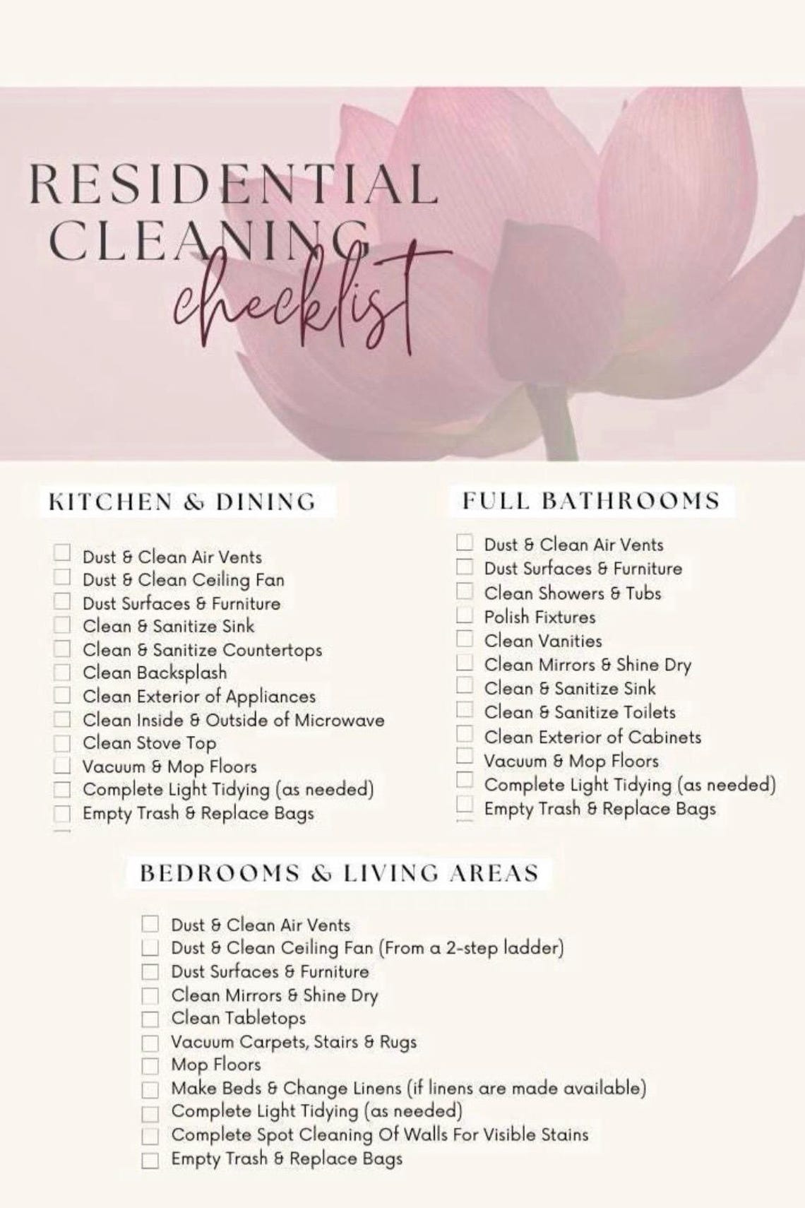 Residential Deep Cleaning Checklist | House Cleaning Template ...