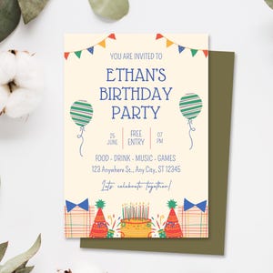 Kids Birthday Party Invitation Template Editable Invite Personalized Invitation Template Fun Children Birthday Invite Digital Download