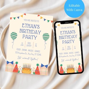 Editable Birthday Party Invitation Kids Gender Neutral Birthday Party Template Kids Balloon Birthday Party Invitation Classic Digital Invite