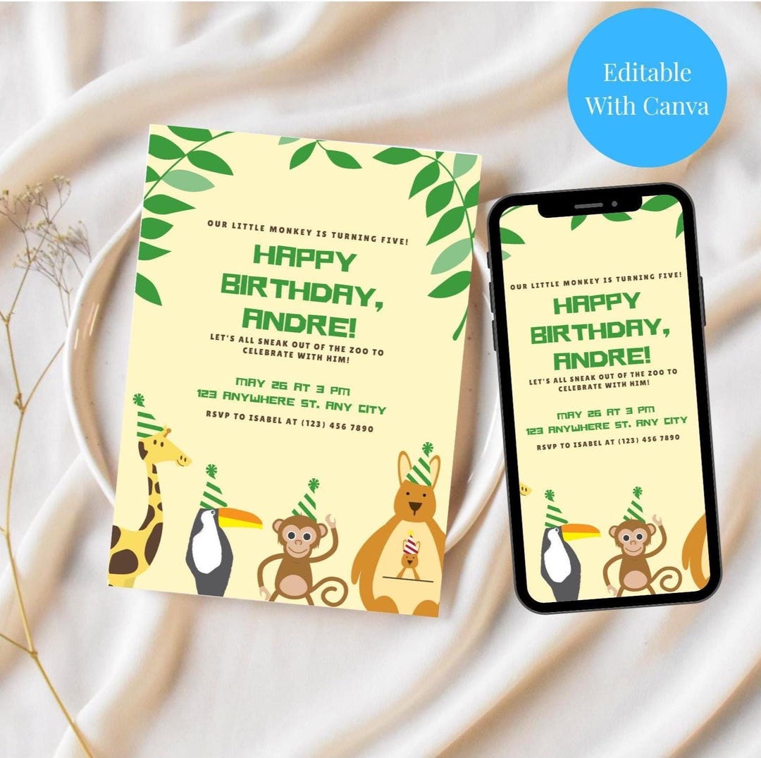 Kids Zoo Birthday Party Invitation Template Printable Birthday Invite ...
