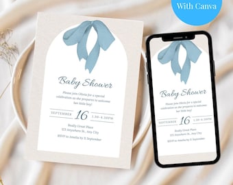Boy Baby Shower Invitation Template Editable Simple Baby Shower Invite Minimalist Boy Baby Shower Digital Invite Printable Invite
