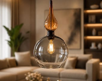 Rzemieślnicza lampa wisząca w kształcie kuli ze szkła - Oświetlenie kuchenne - Lampa sufitowa - Lampy wiszące - Oprawa świetlna