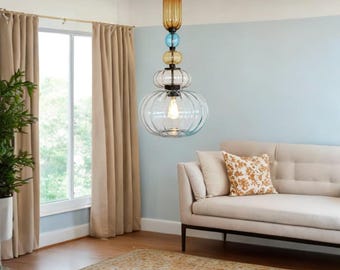 Blown Glass Pendant Light - Kitchen Lighting - Ceiling Lamp - Hanging Lights - Light Fixtures