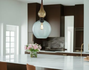 Artisanal Glass Globe Pendant Light - Kitchen Lighting - Ceiling Lamp - Hanging Lights - Light Fixture