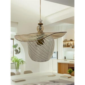 Handmade Glass Pendant Light, Swirl Patterned Hanging Lamp, Artisan Ceiling Fixture, Elegant Modern Lighting for Home or Office, Blown Glass
