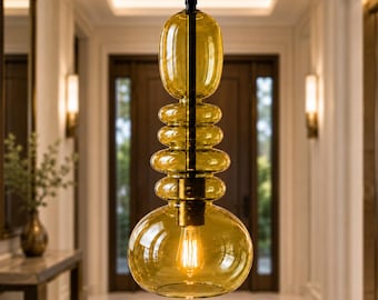 Blown Glass Pendant Lights - Hanging Lamp - Light Fixtures - Kitchen Island - Ceiling Light - Art Deco Lighting