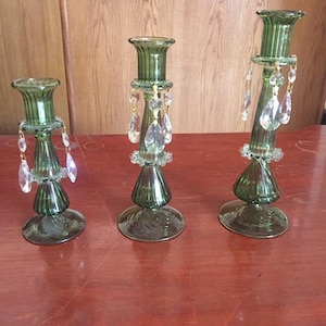 Candle Holders, Hand-made Candle holders, Set Of Three Candle Holders, Decorative Glass, Tabletop Centerpiece