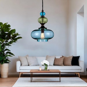 Handmade pendant light, Blown glass pendant light, Glass Pendant Fixture, Kitchen Island Pendant Light, Modern Hanging light, Pendant lights