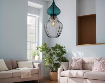 Pendant Light - Hanging Ceiling Lamp for Kitchen Island & Living Room  - Glass Light Fixture - Colored Glass Hanging Light.