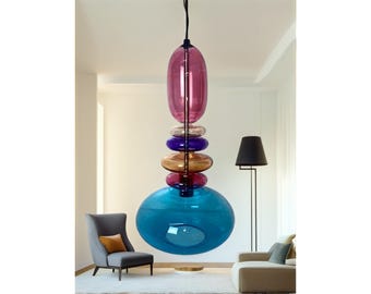 Blown Glass Pendant Light - Light Fixtures - Hanging Lamp - Kitchen Island - Art Deco Lighting
