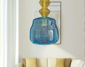 Light Fixtures - Blown Glass Pendant Light - Ceiling Lights - Kitchen Lighting - Vintage Hanging Lamp