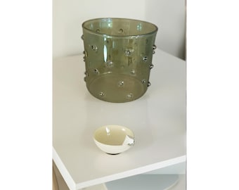 Vaso de vidrio texturizado con burbujas hecho a mano, vaso artístico, cristalería decorativa, cristalería artesanal texturizada, vaso para agua, vaso para jugo