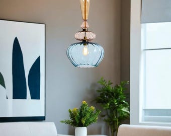 Contemporary Ceiling Chandelier Lamp – Handmade Glass Pendant Fixture for Bedroom, Dining Room, or Living Room Decor