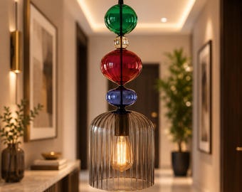Light Fixtures - Blown Glass Pendant Light - Hanging Lamp - Ceiling Lights - Pendants for Kitchen Island