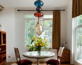 Lámpara colgante de cristal de colores / Iluminación de isla de cocina moderna de mediados de siglo / Lámpara colgante moderna y colorida / Iluminación de isla de cocina de estilo