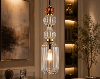 Blown Glass Pendant Light - Pendants for Kitchen Island - Hanging Lamp - Light Fixtures - Ceiling Lights