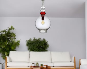 Modern Glass Pendant Light | Hanging Ceiling Lamp for Kitchen Island & Living Room | Designer Glass Light Fixture