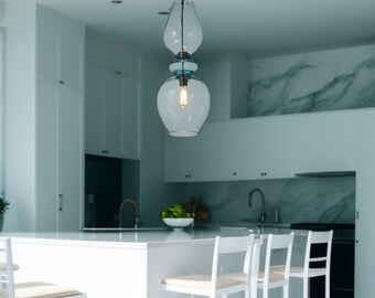 Hand Blown Glass Pendant Lamp - Hanging Light - Modern Ceiling Light Fixture for Kitchen Island - Handmade dining room lights