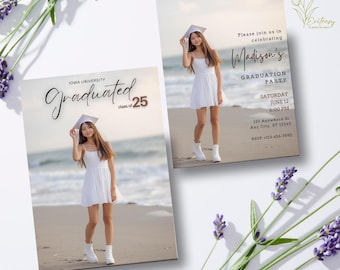 Graduation Party Invitation | Modern Minimalist Photo Announcement (Digital Download)
