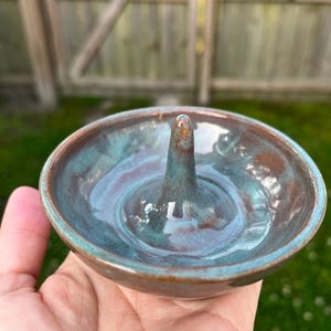 Turquoise Ring Dish – Handmade Ceramic Jewelry Holder with Center Post | Rustic Pottery Ring Cone Dish