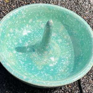 Handmade Ceramic Ring Dish- Turquoise Speckled Jewelry Holder- Boho Trinket Dish - Unique Gift for Her
