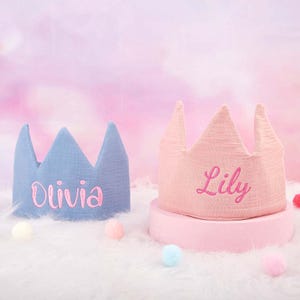 Personalized Linen Birthday Crown for Kids, Hand Embroidered Keepsake, Neutral First Birthday Hat, Custom Baby Party Gift