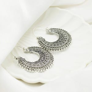 BALI HOOPS,  Bali Earrings,  Boho TRIBAL, Silver Hoop Earrings | Oxidized Ethnic Bali | Vintage Bohemian Statement Jewelry, Gift for Her