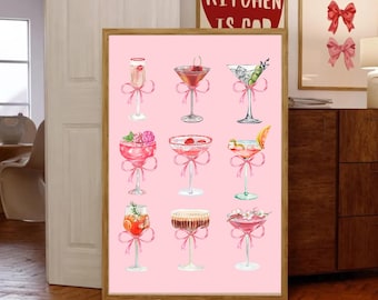 Arte de pared con coqueta, decoración de habitación universitaria, decoración de habitación con bola de discoteca, coqueta, lazos de moda, arte de pared de cóctel, arte de pared imprimible, decoración de guardería