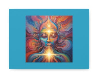 Zen levendige spirituele canvaskunst, kleurrijk wanddecor, meditatiekameraccent, cadeau voor spirituele zoekers, kunst voor mindfulness, wijsheidssfeer