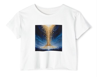 Hemels goud, crop top festivalsfeer, zomershirt, outfit muziekfestival, vrijetijdskleding, cadeau voor haar, top weekendje weg, cosmic manna
