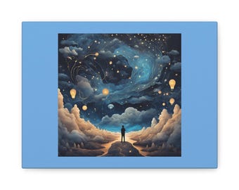 Dromerige nacht uitgerekte canvaskunst, inspirerend muurdecor, nachtelijke hemellandschap, cadeau voor dromers, esthetiek van het huis, Sterrennacht, kosmisch pad