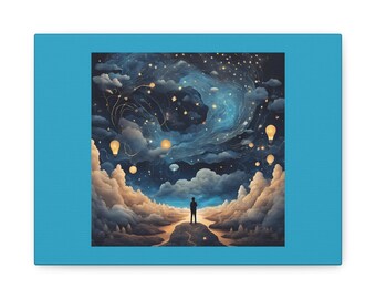 Dromerige nacht uitgerekte canvaskunst, inspirerend muurdecor, nachtelijke hemellandschap, cadeau voor dromers, esthetiek van het huis, Sterrennacht, kosmisch pad