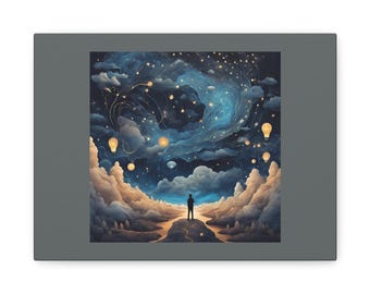 Dromerige nacht uitgerekte canvaskunst, inspirerend muurdecor, nachtelijke hemellandschap, cadeau voor dromers, esthetiek van het huis, Sterrennacht, kosmisch pad