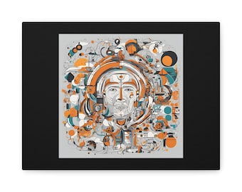 Abstracte ruimtekunst canvas, futuristisch muurdecor voor thuis, retro design, cadeau voor ruimteliefhebbers, uniek kunstwerk, kosmische grafische print