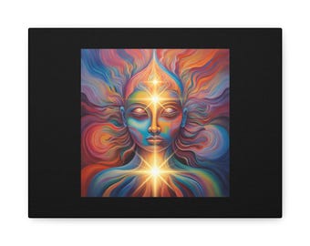 Zen levendige spirituele canvaskunst, kleurrijk wanddecor, meditatieruimte accent, cadeau voor spirituele zoekers, kunst voor mindfulness, kosmische sfeer