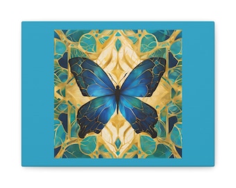 Op vlinders geïnspireerde canvaskunst aan de muur, levendig huisdecor, uniek cadeau voor natuurliefhebbers, ruimtedecor meditatie, blauw prachtig kunstwerk, cadeau