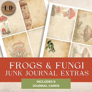 Frogs & Fungi Junk Journal Kit, Digital Journal Cards, Mushroom Junk Journal, Printable Ephemera, Frog Junk Journal, mushroom ephemera
