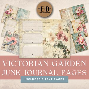 Victorian Garden Junk Journal Digital Paper, 6 Digital Journal Pages, Floral Junk Journal, Printable Ephemera, Paper Craft, Collage, 11x8.5