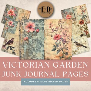 Victorian Garden Junk Journal Digital Paper, 6 Digital Journal Pages, Floral Junk Journal, Printable Ephemera, Paper Craft, Collage, 11x8.5