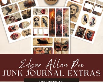 Edgar Allan Poe Junk Journal Digital Ephemera, Digital Journal Ephemera, Poetry, Printable Ephemera, Paper Craft, Collage, Decorations