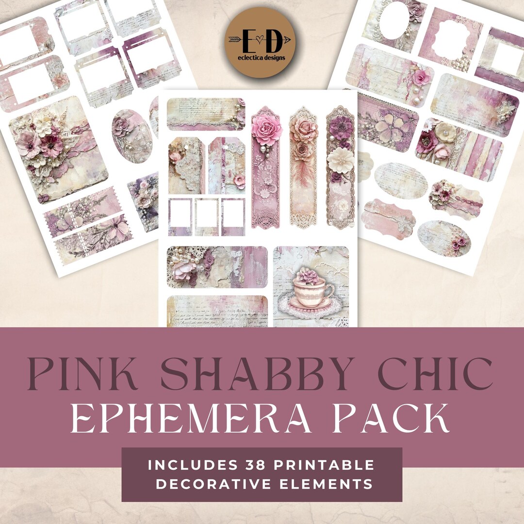 Pink Shabby Chic Junk Journal Digital Paper, 4 Digital Journal Ephemera ...