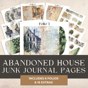 Kit de diario basura de casa abandonada, 6 folios de bolsillo para diario digital, diario basura de casa abandonada, material efímero imprimible, folio para diario basura