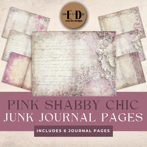 Pink Shabby Chic Junk Journal Digital Paper, 6 Digital Journal Pages, Pink Junk Journal Kit Girly, Printable Ephemera, Paper Craft, Collage